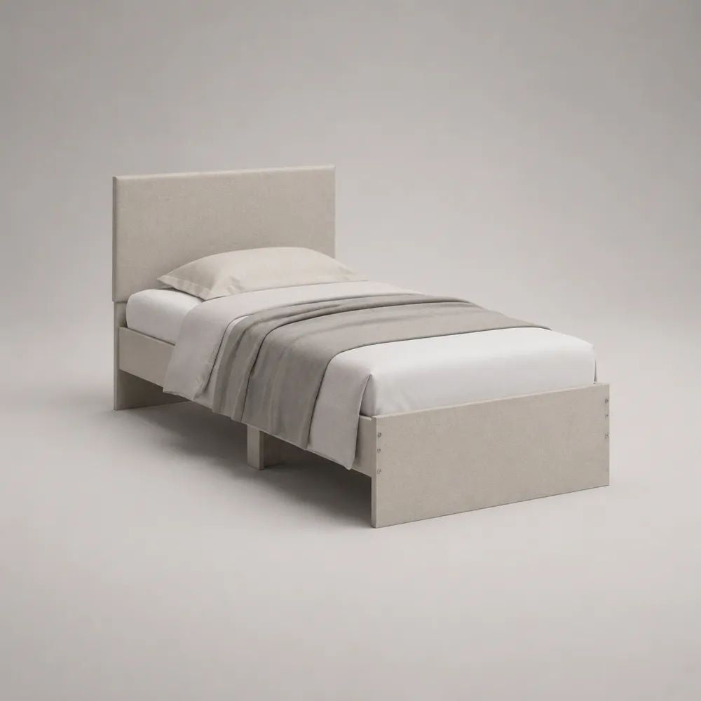 Einzel-Polsterbett aus Holz mit Stoffbezug, Beige, 90 x 200 cm
