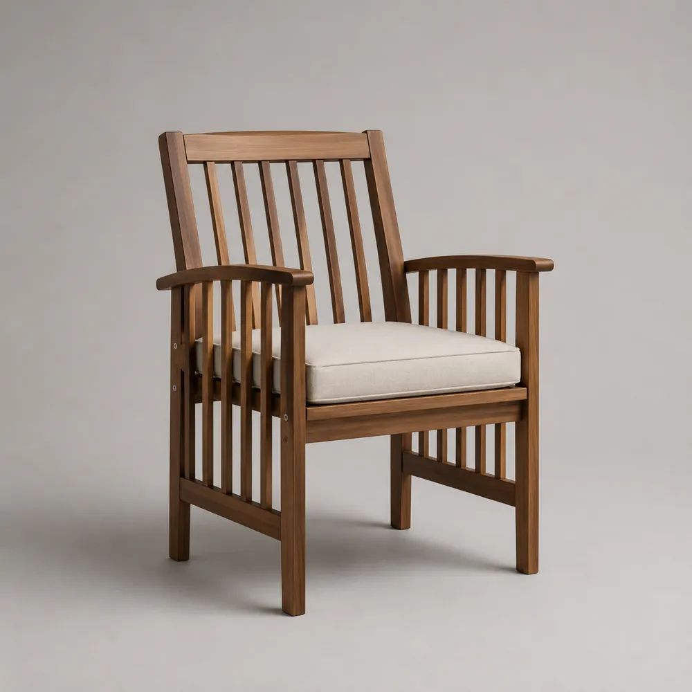 Gartenstuhl aus Akazien-Massivholz mit Armlehnen und Sitzkissen, Braun/Beige, 61 × 62 × 91 cm