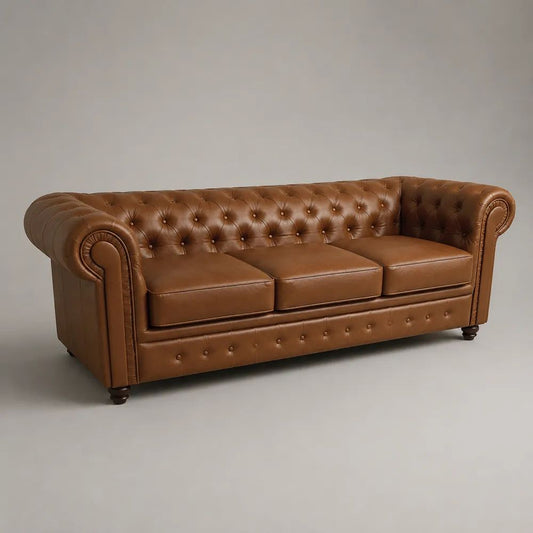 3-Sitzer-Sofa im Chesterfield-Stil aus cognacbraunem PU-Kunstleder, 220 × 90 × 76 cm