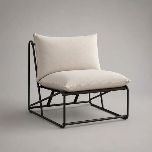 Garten-Loungesessel aus pulverbeschichtetem Stahl mit Kissen, Cremeweiß/Schwarz, 75 × 82 × 78 cm