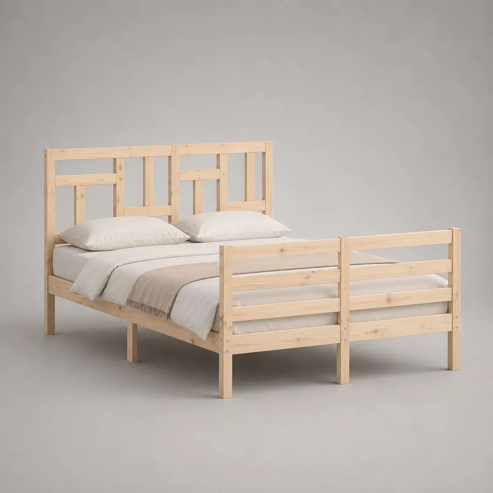 Doppelbett-Set aus massivem Kiefernholz mit Lattenrosten, Natur, 180 x 200 cm, teilbar in 2 x 90 x 200 cm