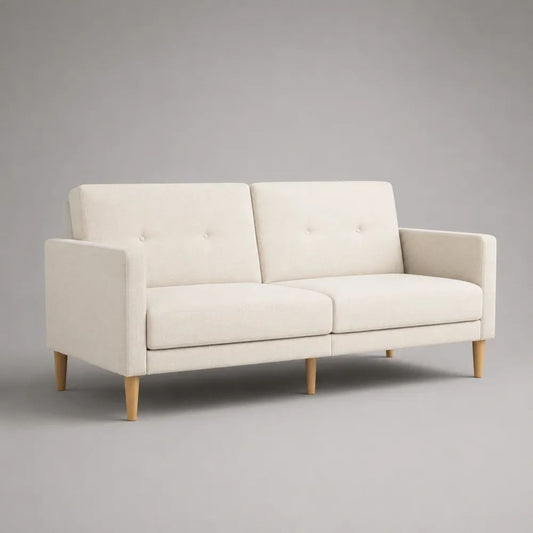 Rechteckiges 2-Sitzer-Sofa mit Polyesterbezug und Massivholzbeinen, Creme, 160 × 80 × 83 cm