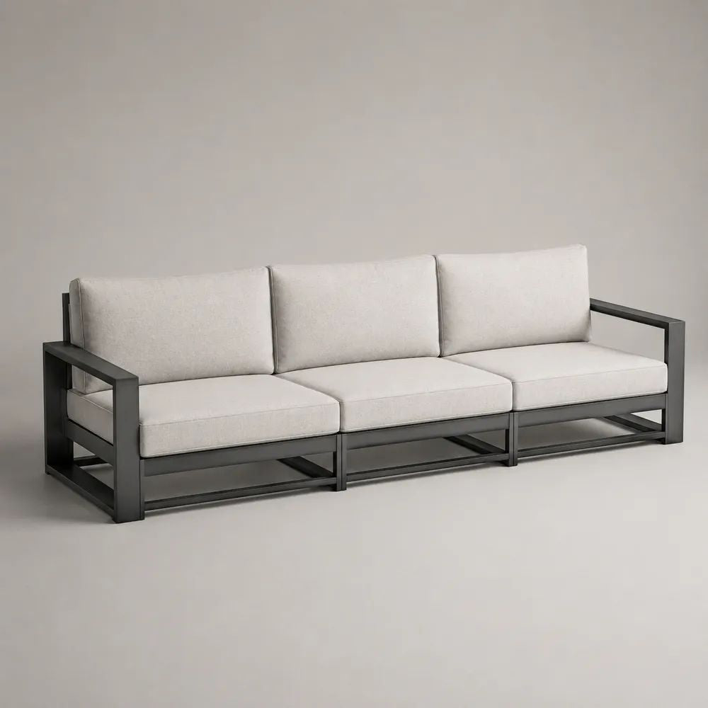 3-Sitzer-Gartensofa aus Aluminium mit Polyesterkissen, Anthrazit/Hellgrau, 230 x 80 x 75 cm