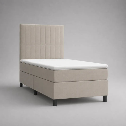 Boxspringbett 90 × 200 cm, Einzelbett mit Bonellfederkernmatratze, PU-Schaum-Topper und Stoffbezug, Beige/Schwarz