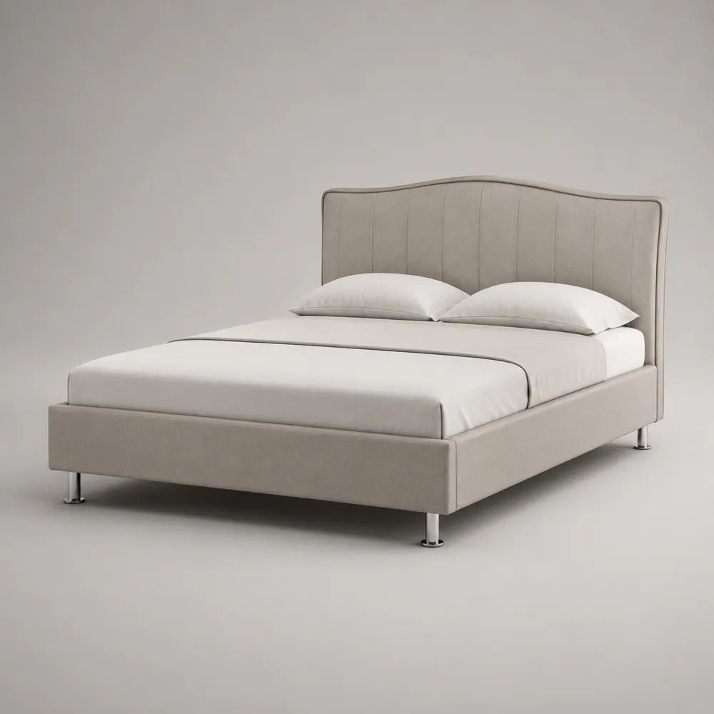 Polsterbett Doppelbett mit Kopfteil aus Polyester-Velours, Beige, Liegefläche 160 × 200 cm