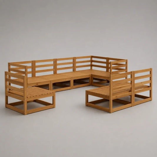 8-teiliges U-förmiges Gartensofa-Lounge-Set aus massivem Kiefernholz, Honigbraun, 254 × 190,5 × 62,5 cm