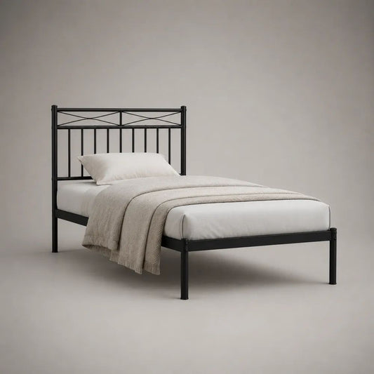 Metallbett Einzelbett in Schwarz mit Kopfteil, Liegefläche 90 x 200 cm, Gesamtmaß 96 x 208 x 100 cm