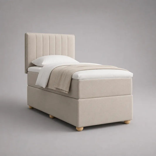 Boxspringbett mit Matratze und Topper, Polyesterbezug, Beige, Liegefläche 90 × 200 cm