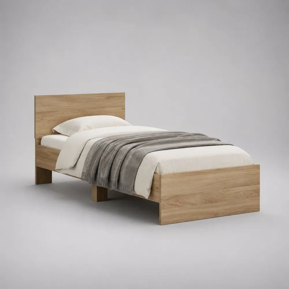 Einzelbett aus Holzwerkstoff in Eiche Natur, 96 × 206 cm, Liegefläche 90 × 200 cm