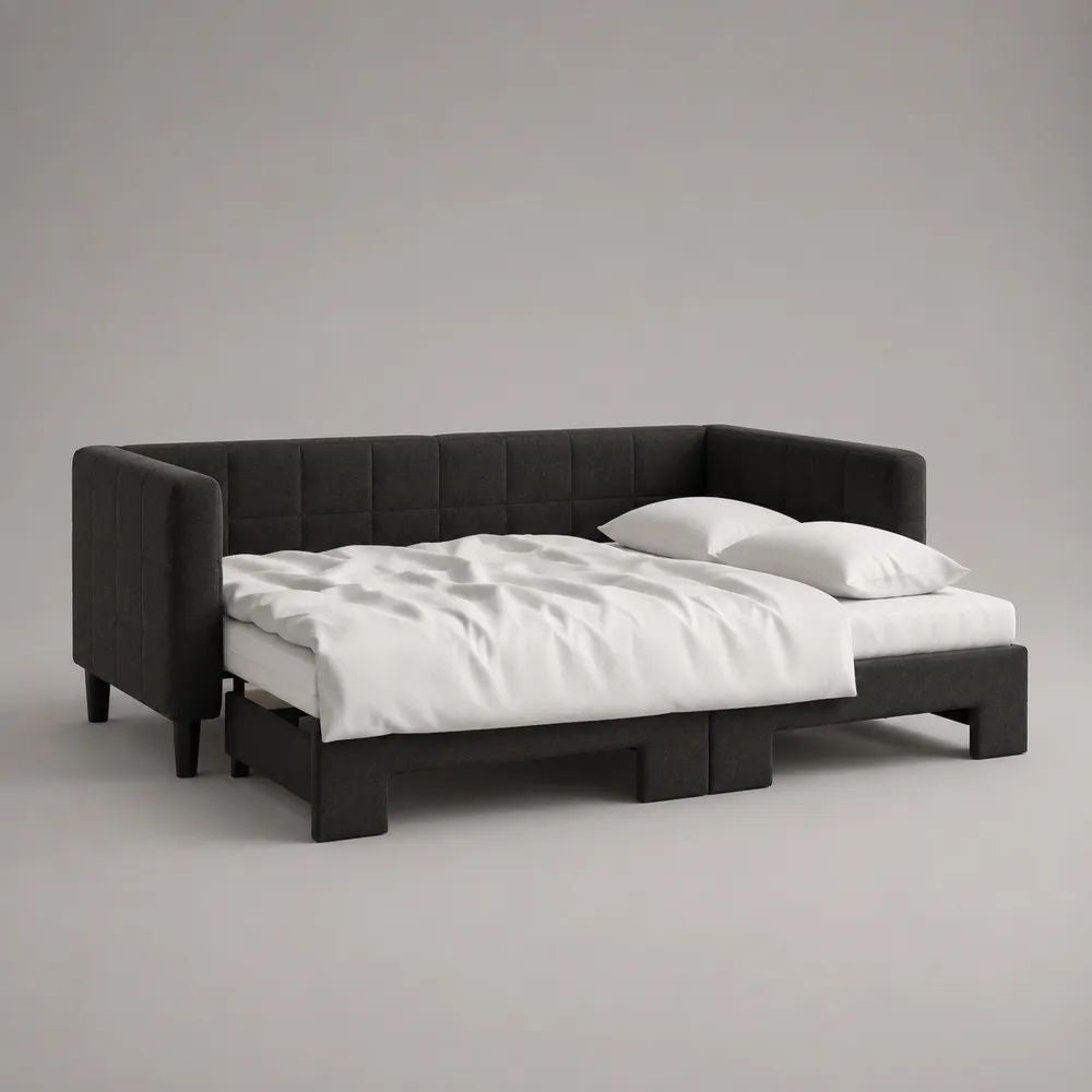 Schlafsofa und Tagesbett aus Polyester, Liegefläche 140 × 200 cm, Dunkelgrau/Schwarz