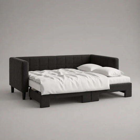 Schlafsofa und Tagesbett aus Polyester, Liegefläche 140 × 200 cm, Dunkelgrau/Schwarz