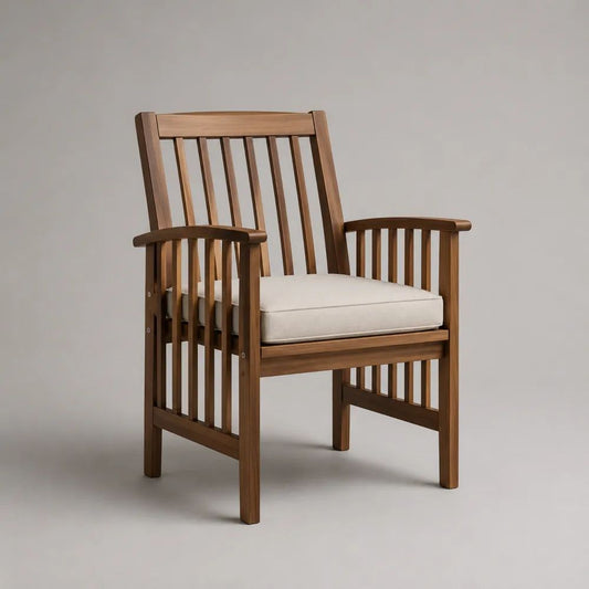 Gartenstuhl aus Akazien-Massivholz mit Armlehnen und Sitzkissen, Braun/Beige, 61 × 62 × 91 cm